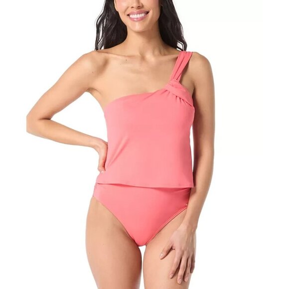 Vince Camuto One-Shoulder Tankini Top Womens Size S Pop Coral Removeable Pads - Picture 1 of 6